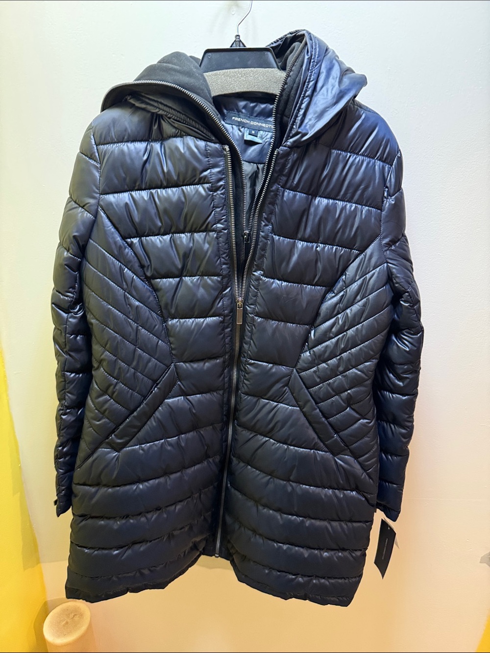 French Connection Women's Navy Quilted Hooded Puffer Coat